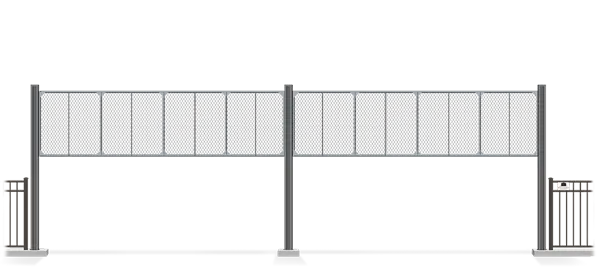 Automated chain link Vertical Lift gate in open position