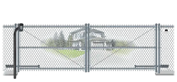 Chain Link swinging estate gate in closed position