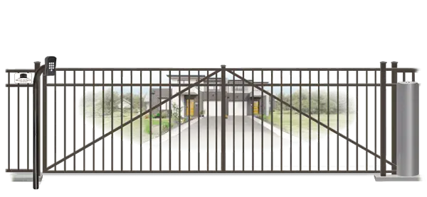 Metal sliding estate gate in closed position