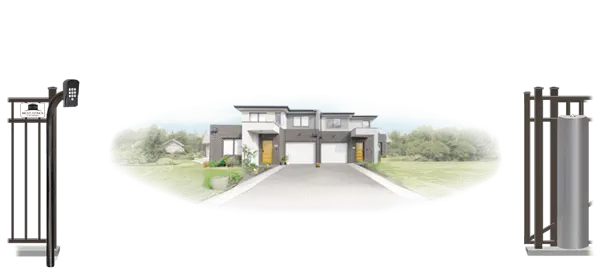 Metal sliding estate gate in open position