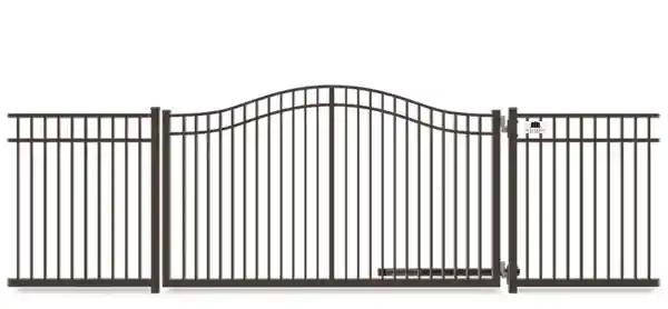 Metal swinging estate gate in closed position