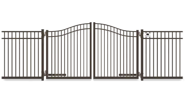Metal swinging estate gate in closed position