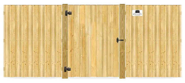 Wood gate in closed position