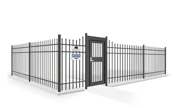 Steel security fence with single egress gate