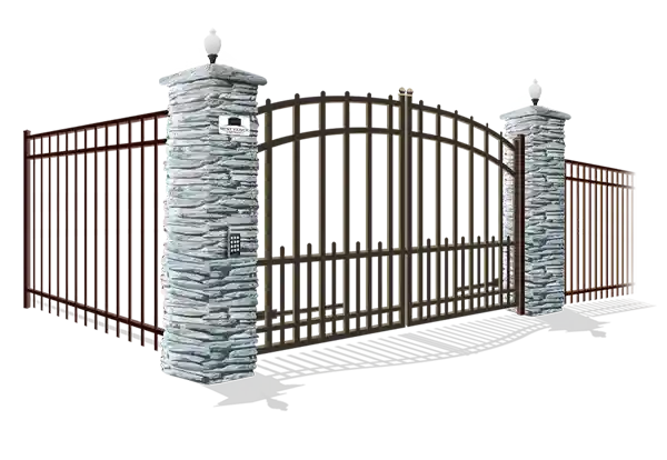 Steel Arched Estate gate with stone columns
