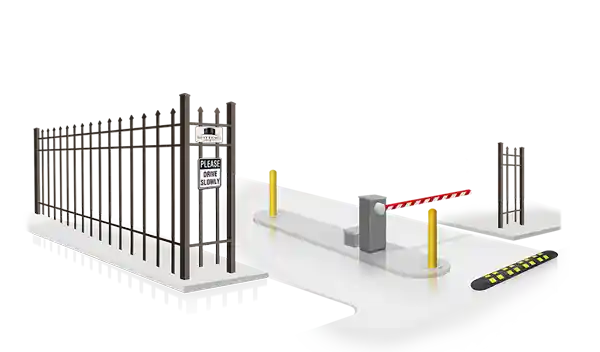 Steel gate and entry point with traffic arm