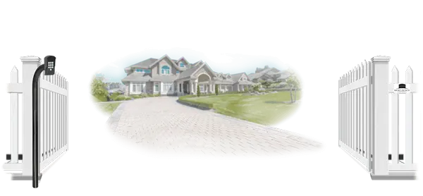 Vinyl swinging estate gate in open position