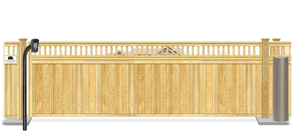 Wood sliding estate gate in closed position