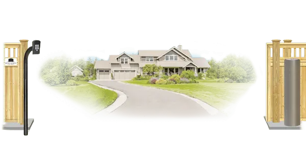 Wood sliding estate gate in open position