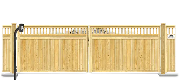 Wood swinging estate gate in closed position